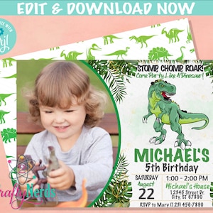 Dinosaur Birthday Party Invitation With Photo, Dinosaur Party, Dino | Editable Instant Download | Edit Online NOW Corjl | INSTANT ACCESS