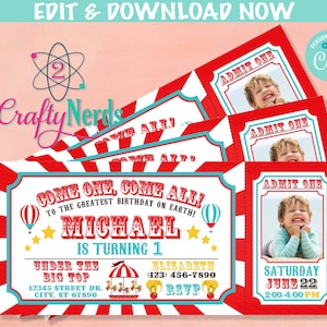 Carnival Ticket Birthday Invitation With Picture, Circus invitation Photo | Editable Instant Download Edit Online NOW Corjl | INSTANT ACCESS