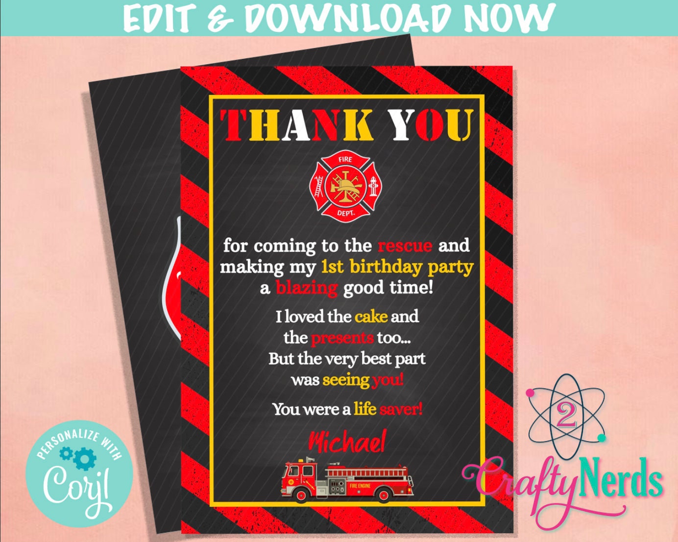 Firefighting Invitation Firefighter Birthday Invitation, Fire Truck Invitation, Fireman Party ...