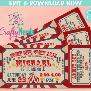 Carnival Ticket Birthday Invitation, Circus Party, Circus invitation | Editable Instant Download | Edit Online NOW Corjl | INSTANT ACCESS