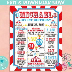 Tent Carnival Circus Birthday Sign Circus Birthday Board Milestone Sign | Editable Instant Download | Edit Online NOW Corjl | INSTANT ACCESS