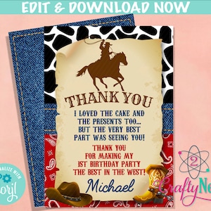 Rodeo Cowboy Birthday Thank You Card Rodeo Birthday Rodeo - Etsy