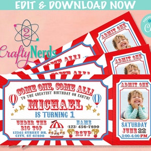 Carnival Ticket Birthday Invitation With Picture, Circus invitation Photo | Editable Instant Download Edit Online NOW Corjl | INSTANT ACCESS