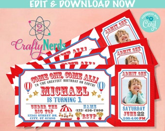 チケット Carnival Ticket Birthday Invitation, Circus Party, Circus
