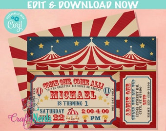 Carnival Circus Birthday Invitation with Tent Top, Circus Carnival | Editable Instant Download | Edit Online NOW Corjl | INSTANT ACCESS