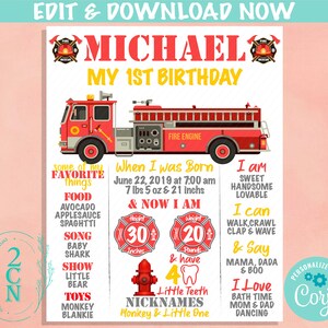 Firefighter Birthday Sign, Fireman Birthday Board, Milestone Birthday | Editable Instant Download | Edit Online NOW Corjl | INSTANT ACCESS