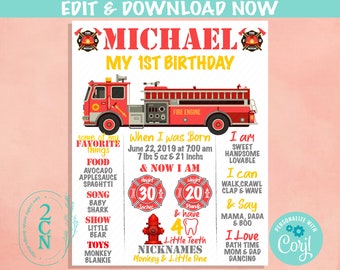 Firefighter Birthday Sign, Fireman Birthday Board, Milestone Birthday | Editable Instant Download | Edit Online NOW Corjl | INSTANT ACCESS