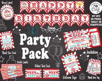 Circus Carnival Ticket Birthday Party Pack, Circus Birthday invitation | Editable Instant Download | Edit Online NOW Corjl | INSTANT ACCESS