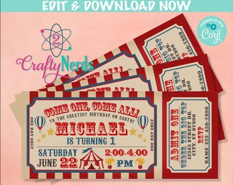 Carnival Ticket Birthday Invitation, Circus Party, Circus invitation | Editable Instant Download | Edit Online NOW Corjl | INSTANT ACCESS