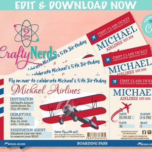 Airplane Ticket Birthday Invitation, Airplane Party, Plane invitation | Editable Instant Download | Edit Online NOW Corjl | INSTANT ACCESS