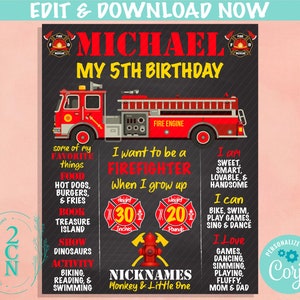 Signo de cumpleaños de bombero, junta de cumpleaños de bombero, cumpleaños de hito / Descarga instantánea editable / Editar en línea AHORA Corjl / ACCESO INSTANTÁNEO