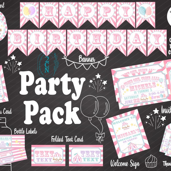 Circus Carnival Ticket Birthday Invitation, Pastel Circus invitation | Editable Instant Download | Edit Online NOW Corjl | INSTANT ACCESS