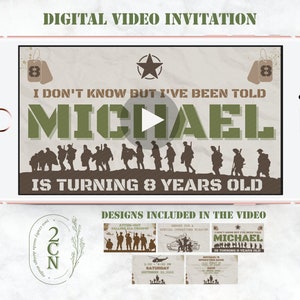Invito di compleanno per la festa del video dell'esercito, scheda video digitale animata dell'esercito, invito alla festa militare, invito del soldato, tema del compleanno dell'esercito