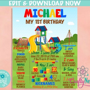 Playground Birthday Sign, Park Birthday Board, Milestone Birthday Sign | Editable Instant Download | Edit Online NOW Corjl | INSTANT ACCESS