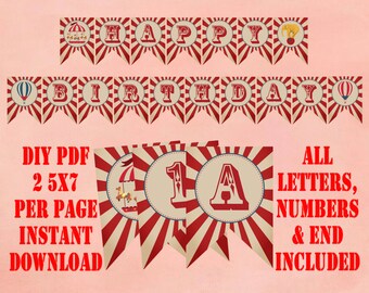 Carnival Circus Banner All Letters Numbers and Ends, INSTANT DOWNLOAD, Digital PDF File, Circus Birthday Banner, Circus Banner, Circus Decor