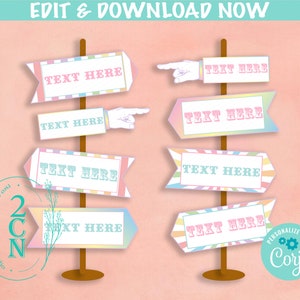 Carnival Circus Arrow Sign, Circus Birthday Arrow Sign, Pastel Rainbow | Editable Instant Download | Edit Online NOW Corjl | INSTANT ACCESS