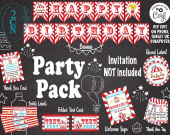 Circus Carnival Ticket Birthday Party Pack, Circus Birthday Party Decor | Editable Instant Download | Edit Online NOW Corjl | INSTANT ACCESS