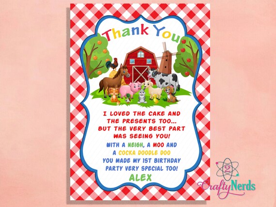 Farm Red Barn Birthday Thank You Note Card Digital Printable Etsy