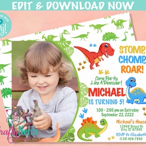 Dinosaur Birthday Party Invitation With Photo, Dinosaur Party, Dino | Editable Instant Download | Edit Online NOW Corjl | INSTANT ACCESS