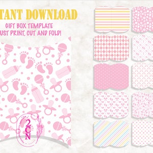 PINK Baby Shower Gift Boxes (10 Designs) Instant Download Digital Printable, Favor Box, Pillow Box, Gift Card Box, DIY Gift Printable