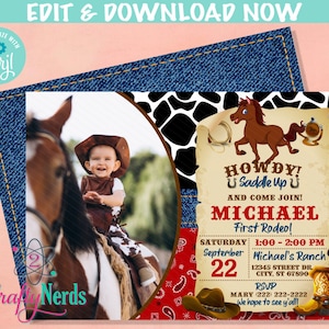Rodeo Horse Cowboy Wild West Birthday Invitation With Photo, Western | Editable Instant Download | Edit Online NOW Corjl | INSTANT ACCESS