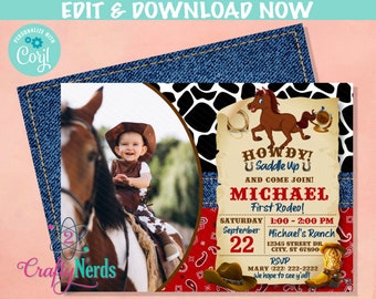 Rodeo Horse Cowboy Wild West Birthday Invitation With Photo, Western | Editable Instant Download | Edit Online NOW Corjl | INSTANT ACCESS