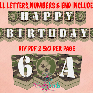 Army Banner All Letters Numbers and Ends, INSTANT DOWNLOAD, Digital PDF File, Army Birthday Banner, Camouflage Banner, Army Birthday Decor