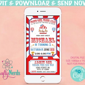 Circus Carnival Ticket Birthday Party Electronic Invitation, Evite | Editable Instant Download | Edit Online NOW Corjl | INSTANT ACCESS