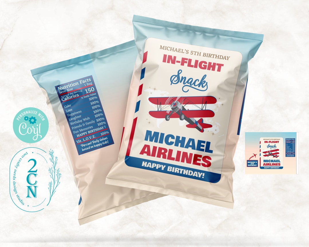 Airplane Birthday Chips Bag Plane Birthday Popcorn Bag 1oz Etsy