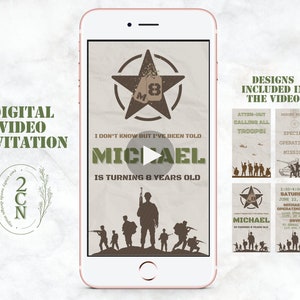 Invitation d’anniversaire à une fête vidéo de l’Armée, Carte vidéo numérique animée de l’Armée, Invitation à une fête militaire, Invitation d’un soldat, Thème de l’anniversaire de l’Armée