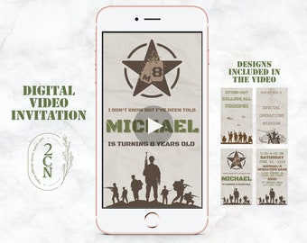 Army Video Party Birthday Invitation, Army Animated Digital Video Card, Military Party Invitation, Soldier Invitation, Army Birthday Theme