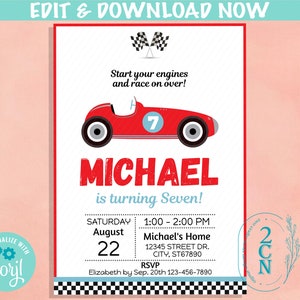 Vintage Race Car Birthday Invitation, Racing Car Invite, Race Car Party | Editable Instant Download | Edit Online NOW Corjl | INSTANT ACCESS