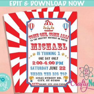 Carnival Circus Birthday Invitation, Circus Party, Carnival Theme | Editable Instant Download | Edit Online NOW Corjl | INSTANT ACCESS