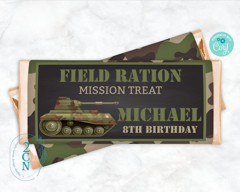 Army Chocolate Bar Wrapper, Army Camo Candy Wrapper 2 Size Hershey Aldi ...