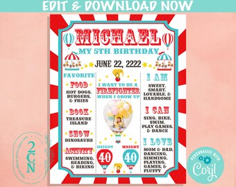 Carnival Circus Birthday Sign Birthday Board With Photo, Milestone Sign | Editable Instant Download | Edit Online NOW Corjl | INSTANT ACCESS