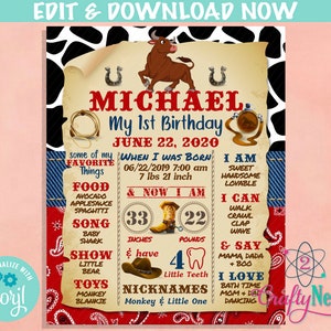 Cowboy Rodeo Birthday Sign, Rodeo Birthday Board, Milestone Sign | Editable Instant Download | Edit Online NOW Corjl | INSTANT ACCESS
