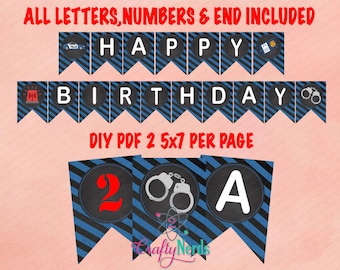 Police Cop Banner All Letters Numbers and Ends, INSTANT DOWNLOAD, Digital PDF File, Police Birthday Banner, Police Banner, Police Birthday