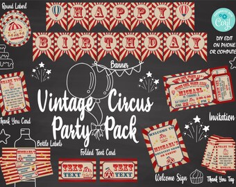 Circus Carnival Ticket Birthday Party Pack, Circus Birthday invitation | Editable Instant Download | Edit Online NOW Corjl | INSTANT ACCESS