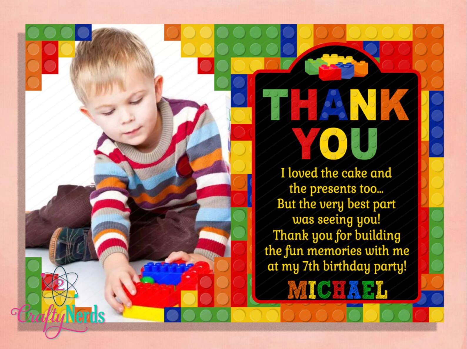 Building Blocks Thank You Note Card Digital Printable Thank | Etsy