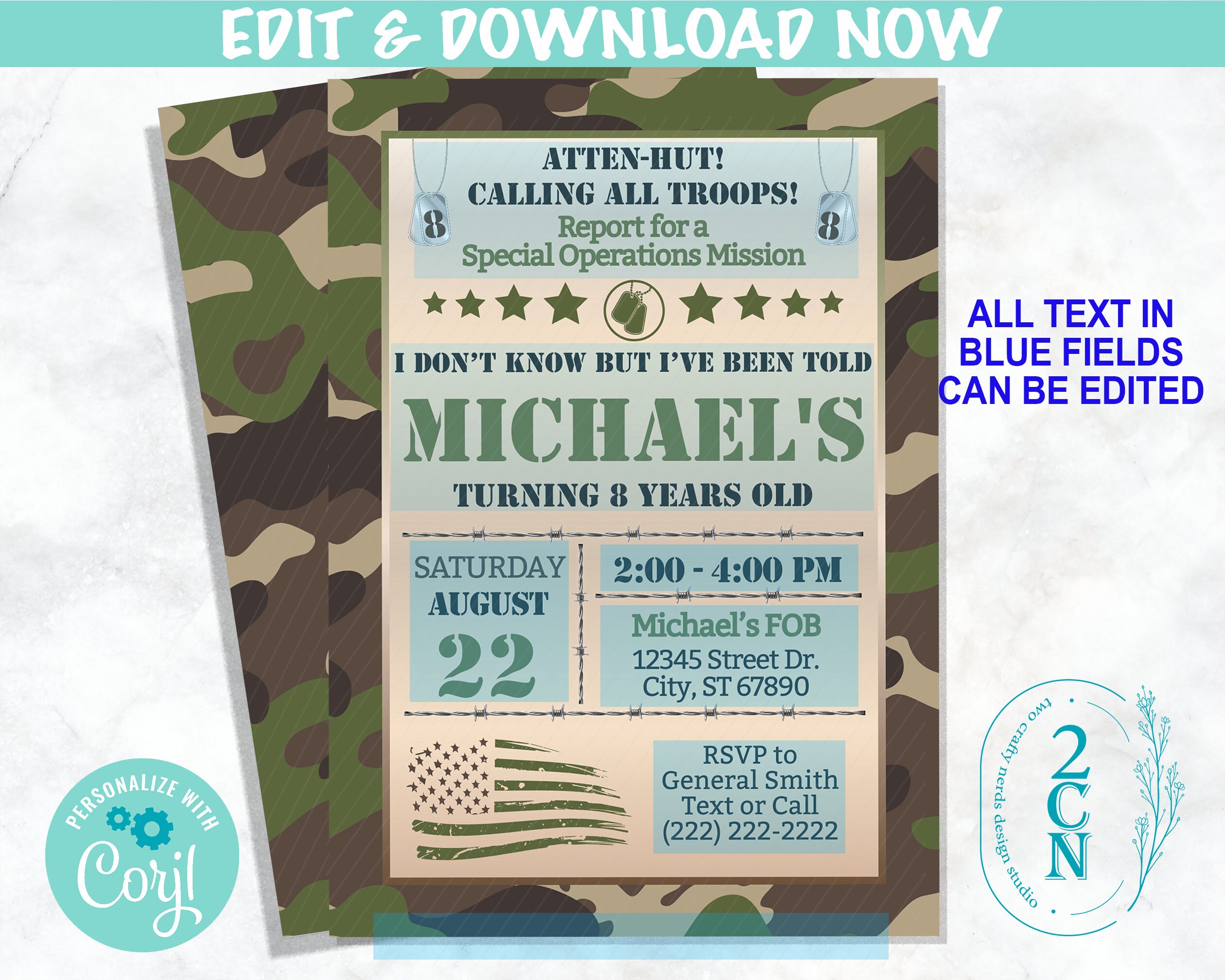 Army Party Birthday Invitation, Military Party, Army Theme, Soldier ...