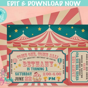 Carnival Circus Birthday Invitation with Tent Top, Circus Carnival | Editable Instant Download | Edit Online NOW Corjl | INSTANT ACCESS