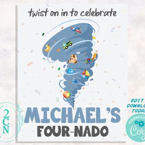 Tornado Birthday Welcome Sign, Tornado Birthday Board, Welcome Sign | Editable Instant Download | Edit Online NOW Corjl | INSTANT ACCESS