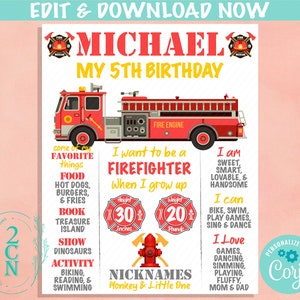 Firefighter Birthday Sign, Fireman Birthday Board, Milestone Birthday | Editable Instant Download | Edit Online NOW Corjl | INSTANT ACCESS