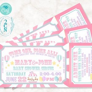 Boleto de Carnaval Invitación Baby Shower Pastel, Invitación de circo Pastel / Descarga instantánea editable Editar en línea AHORA Corjl / ACCESO INSTANTÁNEO