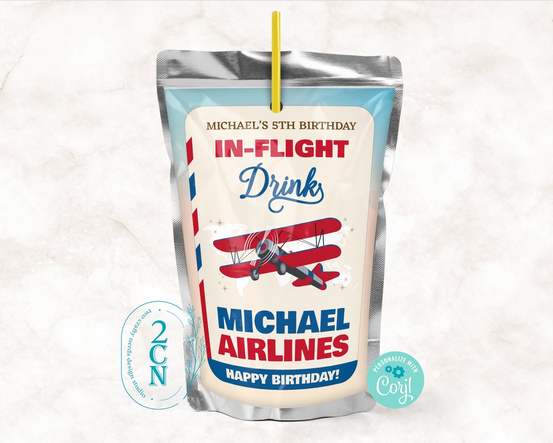 Airplane Juice Pouch Label Plane Juice Label Airplane Party Etsy