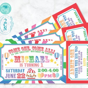 Carnival Ticket Birthday Invitation Rainbow, Circus invitation Rainbow | Editable Instant Download Edit Online NOW Corjl | INSTANT ACCESS