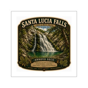 Santa Lucia Falls vattenfall vintage patch Fyrkantigt vinylklistermärke | Arroyo Seco naturdekal