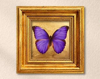 Purple Butterfly Wall Art Vintage Butterfly Painting Gold Frame Decor Nature Artwork Insect Art Home Gallery Decor Gift For Butterfly Lovers
