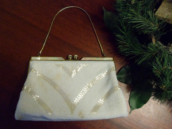 Delill Glass Beaded Purse With metal Snake Handle,