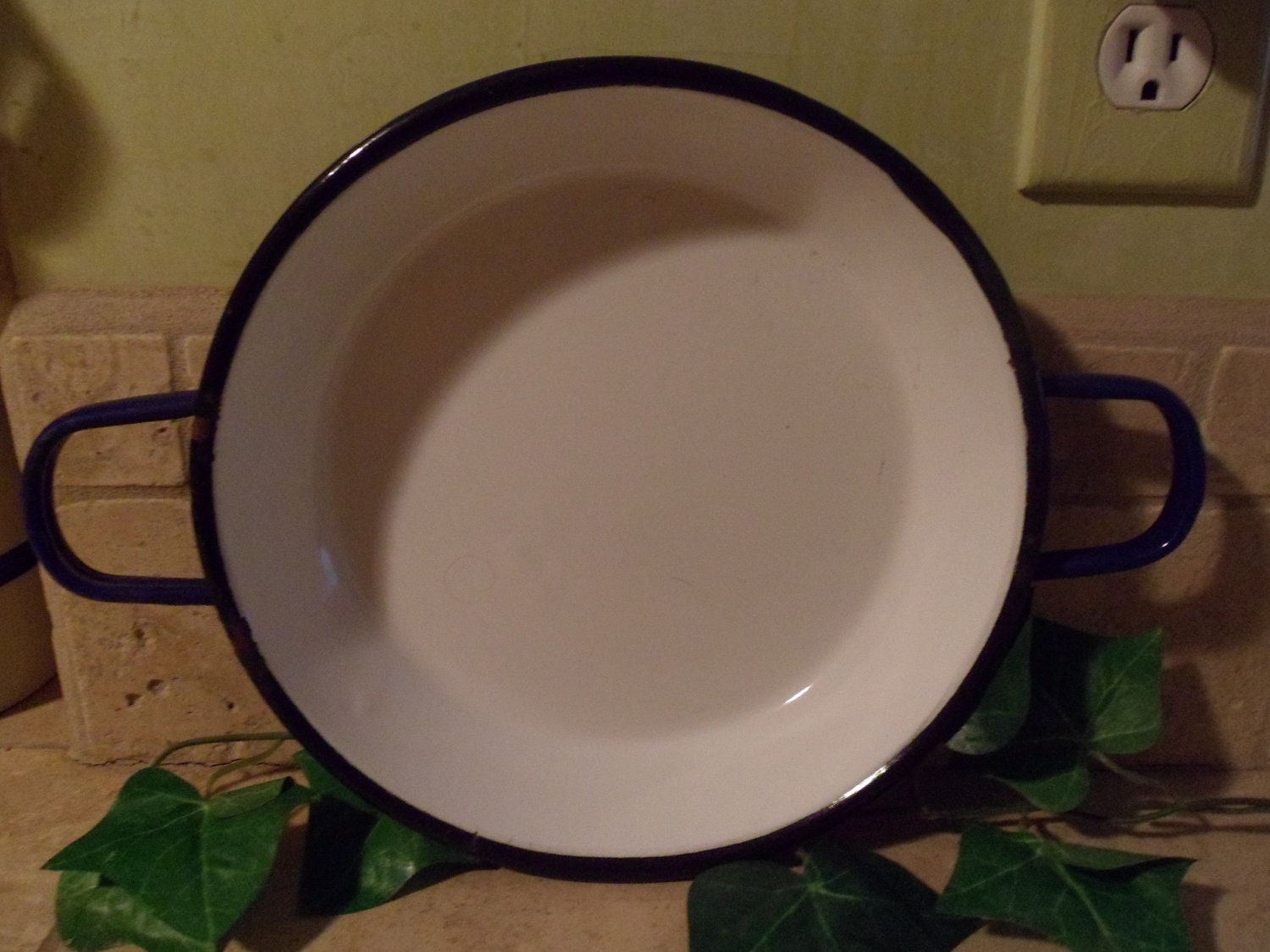 White Enamel Metal Pie Plate Enamel Pie Plate With Cobalt Etsy